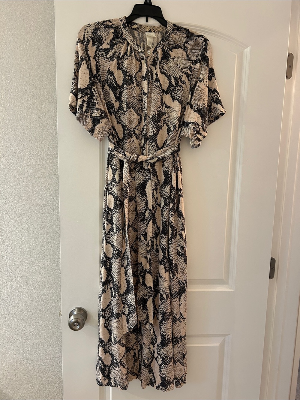 H&M Neutral Snake-Print Maxi Dress with Tie Waist